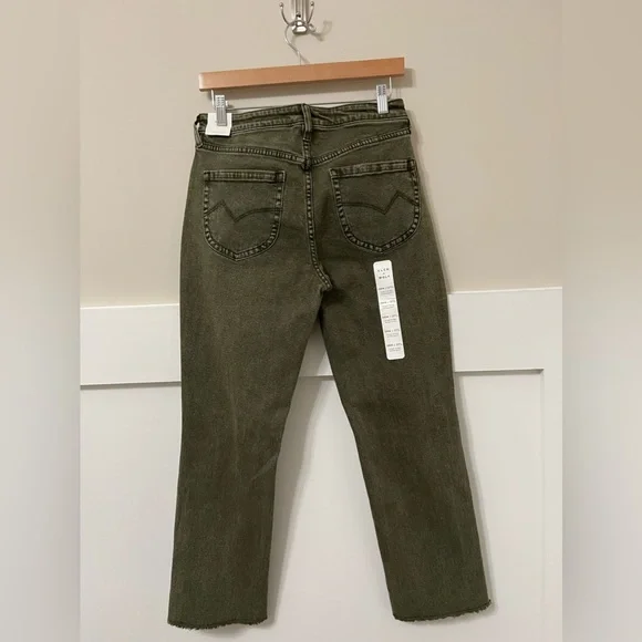 Cleo + Wolf Olive Green High-Waist Straight Crop Frayed Jeans Size 28/27 - Picture 5 of 10